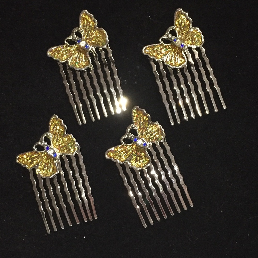 New retro butterfly hair combs metal 4 pc set